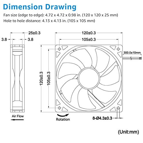 GDSTIME 120mm x 25mm 12V 2Pin Computer Case Cooling Fan Dual Ball Bearing | for Ice Maker, Wine Cooler, Power Supply, RV Fridge, Quartz Heater - 2500 RPM, 120x120x25mm, 12 Volt DC Brushless PC Fans - size: 120x25mm