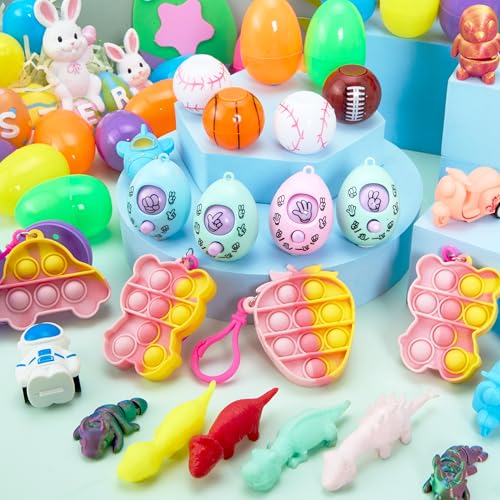 JJOYIN 24 Pcs Prefilled Easter Eggs with Assorted Toys, Filled with Easter Toys, Easter Basket Stuffers for Kids, Easter Egg Hunt , Classroom Prize Supplies - style: mix