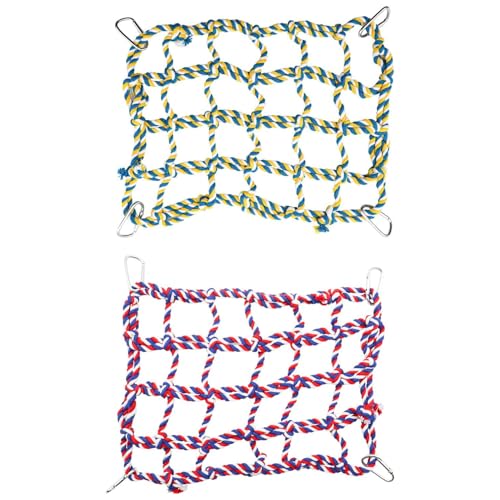 2PCS 12.5 Inch Yellow Red Woven Climbing Net Hammock Net with Stainless Steel Hook Climbing Toys Suitable for Bird Hamsters Guinea Pigs
