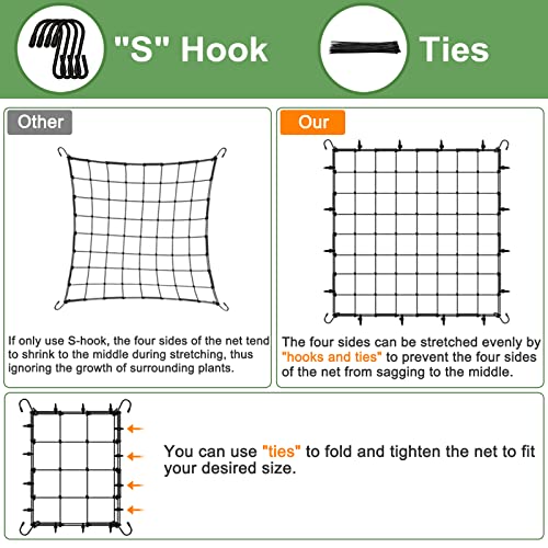 BSTPCOO 5x5 Heavy Duty Scrog Net with Hooks, Stretchy Net for Grow Tents | Grow Tent Trellis Netting, Cucumber Trellis for Garden, Flexible Hydroponics Support Netting - size: 6" Mesh-5 X 5 FT
