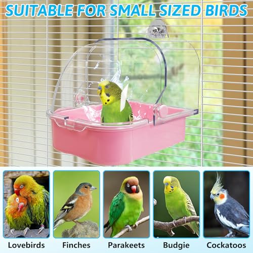 Tfwadmx Bird Cage Bath Hanging Parrot Bath Tub Water Shower Food Feeder Holder Tray Bird Bath Supplies for Small Birds Canary Budgies Cockatiel Lovebirds (Pink) - color: Pink