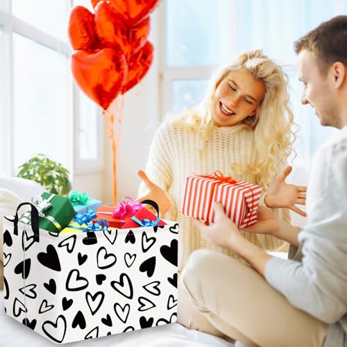 Rectangular Valentines Day Gift Basket Empty,Heart Gift basket Organizer Bins for Girls Room Decor,Nursery hamper,Easter decor(Lovely black heart) - color: Lovely black heart