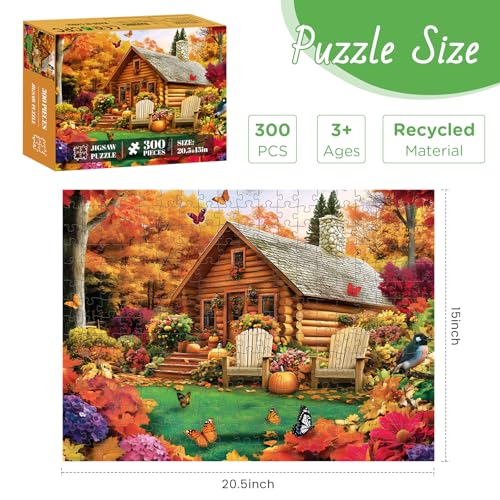 300 Pieces Puzzle for Adults, House and Pumpkins Jigsaw Puzzle - style: House and Forest