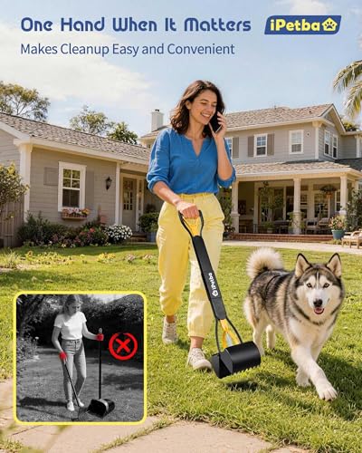 Large Dog Pooper Scooper for Yard, 32 inch Long Handle, No Bending - color: Sunrise Yellow