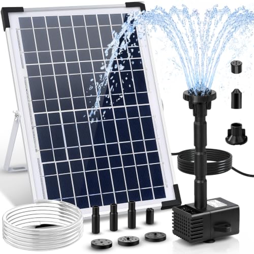 12W Solar Fountain Pump for Water Feature Outdoor DIY, Solar Water Fountain 132 GPH with 9.84FT Power Cable, 6 Spray Nozzles, 3.28FT DIY Tubing for Garden, Pond, Bird Bath - color: Black