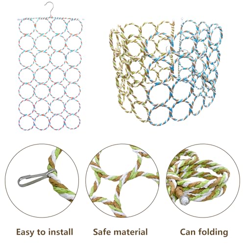 2 Pcs Bird Swing Climbing Rope Net Toys 14" x 24" Parakeet Hemp Rope Perch Swing Ladder Bridge Hanging Hammock Small Animal Activity Toy for Parrot Lovebirds Hamster Mice Rat Ferret (Random Color) - size: 2Pcs