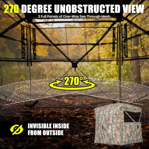 Portable Hunting Blind - 270°/288°/360°See Through with Floor Mat Dual Door - size: 270° See Through(2-3 Person)