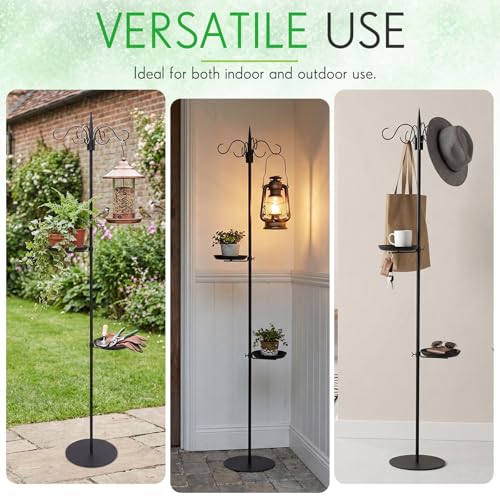 1 Set Upgraded 75.9" Shepherds Hook for Bird Feeder, Hanging Plant Wind Chime Stand, Metal Adjustable Standing Pole Holder for Indoor Outdoor, with 2 Rack & Weight Bag (3 Hooks) - style: 3 Hooks