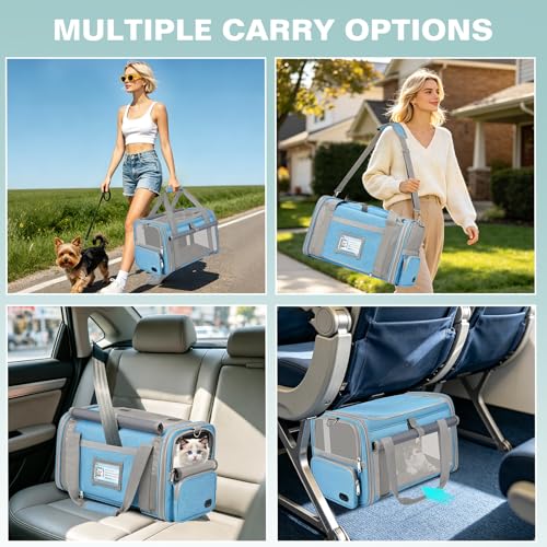 Cat Carrier Airline Approved Privacy Portable Top Load Pet Travel Bag | Soft Sided Pet Carriers for Small Cats Dogs Puppy up to 16 Lbs,Collapsible,Zipper Lock,Luggage Sleeve,2 Storage,Washable - color: Sky Blue