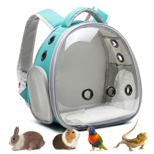 Portable Travel pet Backpack Carrier Hamster Bag Guinea Pig Bird Small Dog cat Turtle Carrier Rabbit Cage Squirrel Bearded Dragon Breathable Hangbag (Green) - color: green