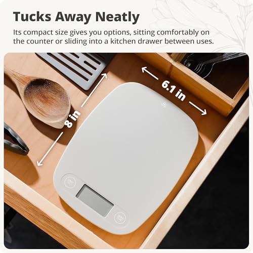 Greater Goods Food Scale, Slim & Compact Build, 1g Precision (Ash Gray) | Digital Kitchen Scale for Cooking, Meal Prep & Portion Control, Tare, Auto Shut-Off, g/oz/lb/ml Conversion & Calorie Tracking - color: Ash Gray