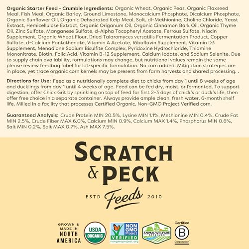 Scratch and Peck Feeds | Starter Crumbles for Chickens & Ducks | 10 lb Pouch, 20.5% Protein, Corn & Soy Free, Certified Organic & Non-GMO Project Verified, Complete Nutrition - size: 10 Pound (Pack of 1), style: Starter