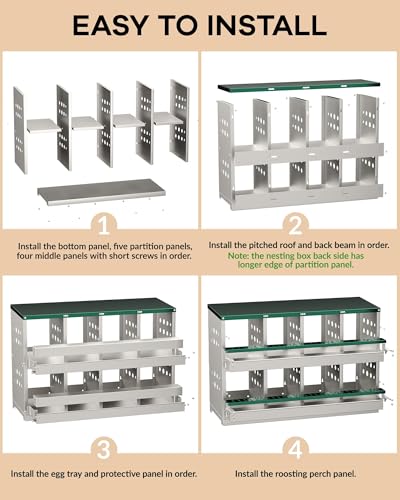 Chicken Nesting Box, 8 Compartment Metal Nesting Box, Wall Mountable Nesting Boxes with Swing Perch and Roll Away Egg Collection, Vented Holes, 8 Training Eggs Included - color: Green