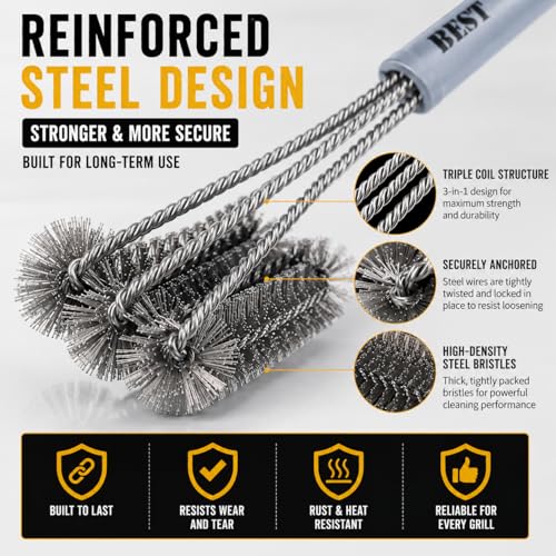 Best BBQ Grill Brush Stainless Steel 18" Barbecue Cleaning Brush w/Wire Bristles & Soft Comfortable Handle - Perfect Cleaner & Scraper for Grill Cooking Grates