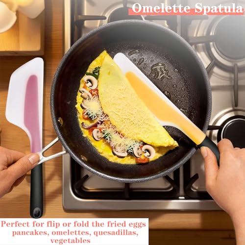 Silicone Omelette Spatula Turner, Flip Fold Omelet Turner, 13Inch | Flexible Egg Flip Tool for Non-stick Pans, Heat Resistant omelette flipper for Kitchen Omelet Pancake Crepes, Pink Yellow - color: Pink+Yellow