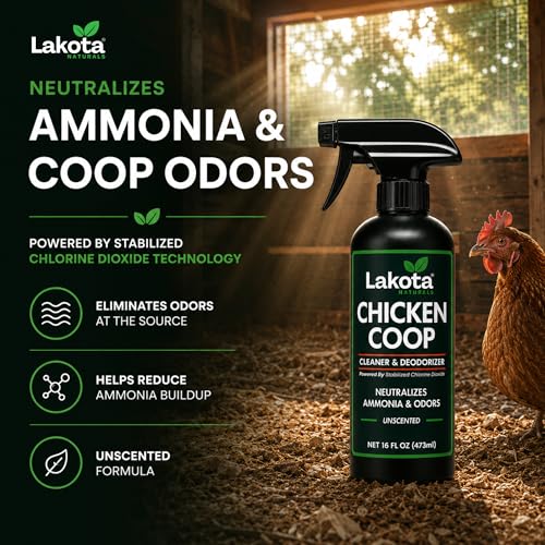 Lakota Naturals 16oz Unscented Chicken Coop Deodorizer & Cleaner Spray. Surface Odor Eliminator, Controls Ammonia, Coop Refresher Spray for Bedding, Wood, Hay, Sand. Safe & Fast Drying