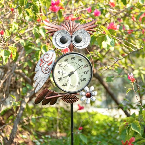 Outdoor Thermometer, Owl Outside Decor for Patio, Yard and Garden | No Battery Needed Waterproof Indoor and Outdoor Easy to Read Gifts Idea - color: White