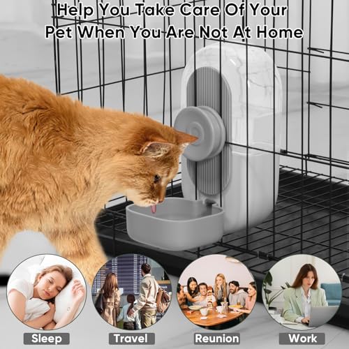 Lemtrflo 28oz Rabbit Water Bottle Dispenser, Bunny Cage Water Bowl | Suitable for Rabbits, Guinea Pigs, Ferrets, and Other Small Pets - color: Gray