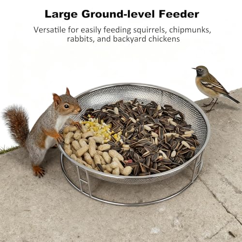 13-Inch Ground Feeding Platform for Birds, Squirrels, Ducks, Chicken, Stainless Steel Bird Feeders Combination with Additional Hanging Mesh Tray, Attracting Small Creatures for Backyard, Patio - color: bird feeder set