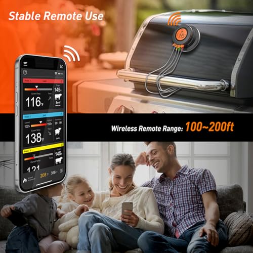 Wireless Digital Thermometer w/4 Probes for Weber, Kamado & BGE | Smart 4-Probe Wireless Hub, Replacement for Smoker, BBQ & Outdoor Grill