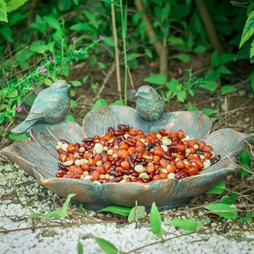 Bird Bath for Outdoors, Resin Garden Ground Birdbath Bowl Yard Decor | Antique Outdoor Garden Bird Baths with Vintage Bird Ornament, Tabletop Flower Birdbaths Bird Feeder for Outside Yard Decor - color: Bronze