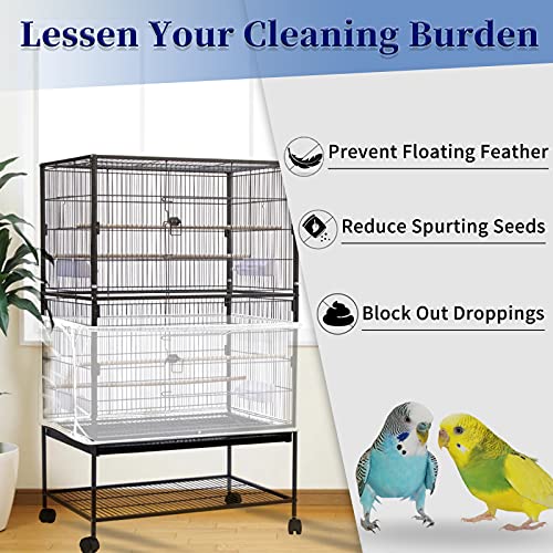 Daoeny Large Bird Cage Cover, Bird Cage Seed Catcher, Adjustable Soft Airy Nylon Mesh Net, Birdcage Cover Skirt Seed Guard for Parrot Parakeet Macaw African Round Square Cages (White) - color: White
