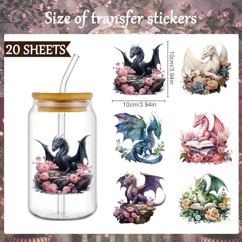 Rngmsi 20 Sheets Dragon UV DTF Cup Wrap, Fantasy Cold UV DTF Stickers | Magic Dragons Uvdtf Decals, Waterproof Rub on Transfer Stickers, for DIY Wood Crafts, 3.1x3.1 in - style: Fantasy Dragon