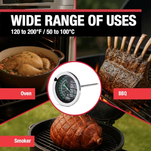 CDN Ovenproof Meat Thermometer – Glow Dial | ProAccurate® | 2" Easy-Read Dial | Waterproof, Recalibratable | For Oven Roasting, Poultry, Beef, BBQ | IRM200-GLOW - size: 2" Dial - Black