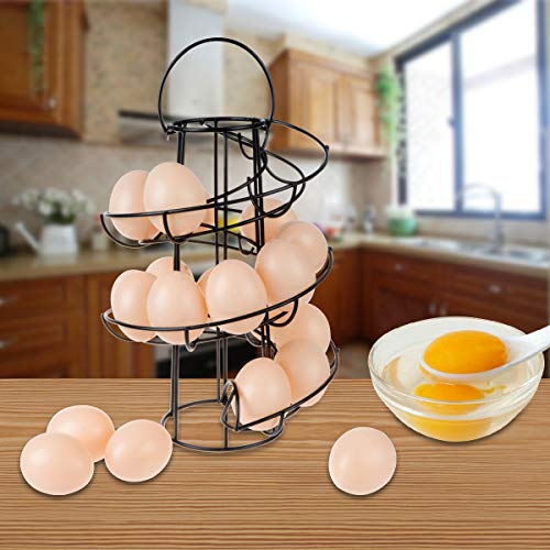 Egg Skelter Deluxe Modern Spiraling Dispenser Rack - Freestanding Wire Chicken Egg Storage Organizer Display Holder Basket for Countertop Kitchen,Black - color: Black