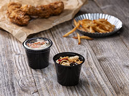 (5 oz - 100 Sets) Black Diposable Plastic Portion Cups With Lids, Small Mini Containers For Portion Controll, Jello Shots, Meal Prep, Sauce Cups, Slime, Condiments, Medicine, Disposable Souffle Cups - color: Black, size: 5 Ounce
