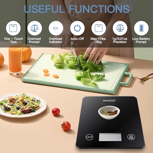 Geek Chef Digital Scale with App, Scale for Food Weight, Smart Food Nutrition Scale, Digital Kitchen Scales, Cooking Tool of Kitchen,1 lb/oz Black Glass - color: Glass Black