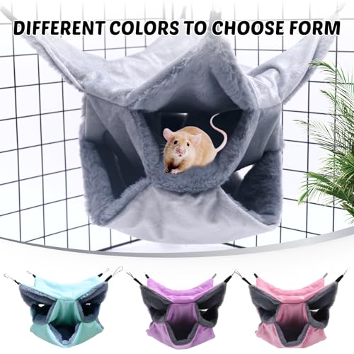 LYART Sugar Glider Pouch Hammock Bed Bedding, Sugar Glider Cage Accessories Toys for Rat, 3-Layer Hammock Make Pet Cages More Three-Dimensional (1.Grey) - color: 1.Grey
