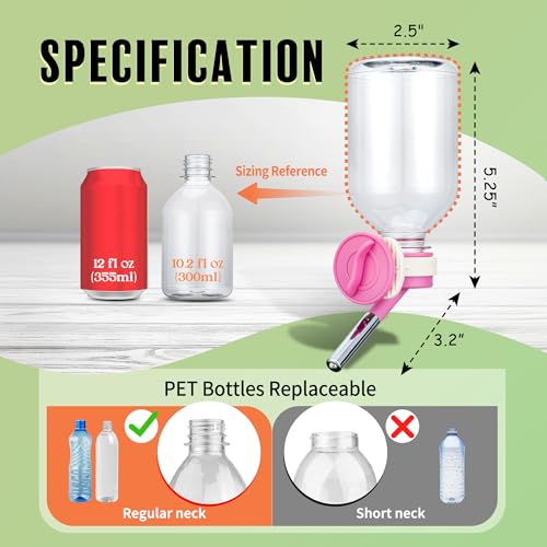 Choco Nose Patented No-Drip Water Bottle/Feeder for Guinea Pigs/Hamsters/Bunnies/Ferrets/Other Small Pets, Critters and Animals -for Cages, Crates or Wall Mount. 10.2 oz. Nozzle 10mm, Pink (C128) - color: C128 Pink, size: Guinea Pigs-Small Bunnies-Ferrets