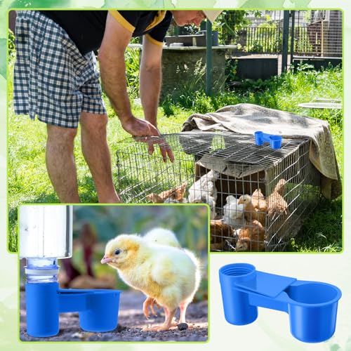 LemonRoad 24 Pcs Bird Drinker Feeder Cups Plastic Water Bottle Cup for Cage Ideal for Pigeon Bottle Chicken Quail Poultry Waterer Accessories(Blue) - color: Blue