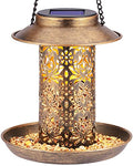 SWEETFULL Solar Bird Feeder for Outdoors Hanging, Metal Wild Bird Feeder for Cardinals Solar Garden Lantern with S Hook as Gift for Bird Lovers (2LBs Heavy Duty birdfeeders) - size: 7.2"x7.2"