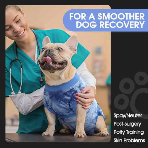 Recovery Suit for Dogs After Surgery,Soft Breathable Dog Bodysuit | E-Collar & Cone Alternative Surgical Suit,Male Female Dog Neuter Spay Suits Anti Licking Wounds Onesie Blue Tie Dye XS - color: Blue Tie Dye, size: Xs(back:8.3-11.4in,wt:4-7lbs)