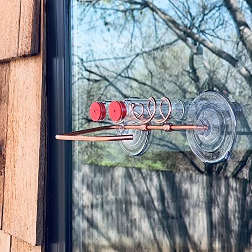 Duo Feeder | Window Hummingbird Feeder | Copper and Aluminum | Multiple Stations | Modern Hummingbird Feeder | Glass Bottles | Suction Cups (Copper, Two Station - Wide Perch) - size: Two Station - Wide Perch