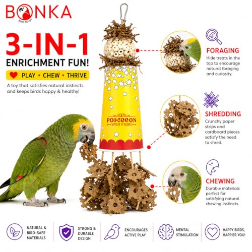 Bonka Bird Toys 2322 Popcorn Crumble Medium Large Bird Toy Popcorn Paper Cardboard Rope Sola Atta Forage Chew Amazons Conure African Greys and Other Similar Birds