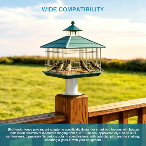 Bird Feeder Fence Pole Mount Adapter, Metal Fence Post Base for Smart Bird Feeders, Durable Weather‑Resistant Bird Feeder Mounting Bracket, Excluding the Installation Screws