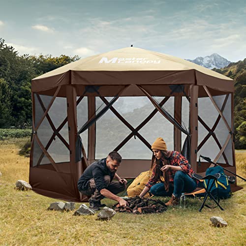 MASTERCANOPY 12x12Pop Up Gazebo Screen Room with Netting Beige&Coffee | Full-Screen Netting Walls Keep Bugs Out Quick SetUp Screen House Room for Camping, Backyard, Patio - color: Beige&Coffee, size: 12x12 ft