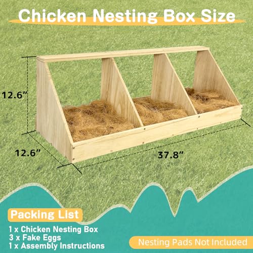 Chicken Nesting Boxes, 6 Compartment Wooden Chicken Laying Boxes, Nesting Boxes for Chickens, Hens, Ducks, Poultry Nest Box for Laying Eggs, Includes 6 Fake Eggs