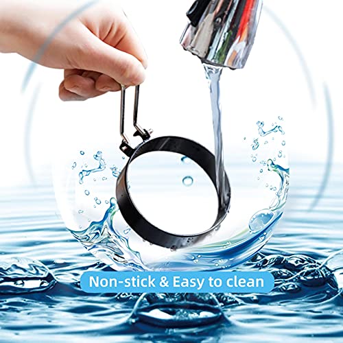 4 Pack 3.5 Inch Nonstick Stainless Steel Egg Rings for Frying Eggs | Round Griddle Cooking Molds with Oil Brush & Egg Separator for Pancake, Egg Sandwich and English Muffin Breakfast Making - size: 4 Pack Egg Rings