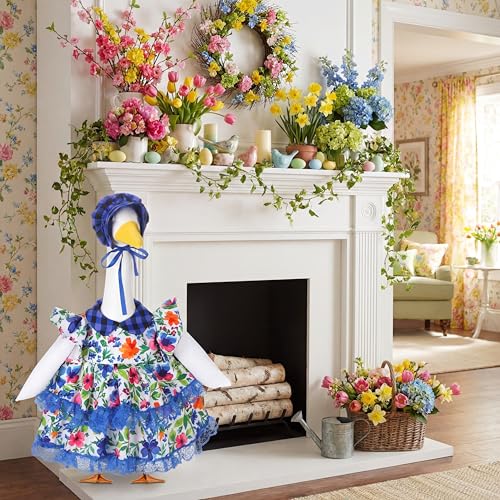 Abbylike Summer Porch Goose Outfits Flower Lolita Dress with Hat Floral Lawn Goose Clothes Fits Large 23'' Cement Statue for Summer Outdoor Garden Yard Patio Pathway Art Decorations - style: Vivid Spring