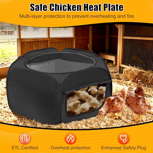Chick Brooder Box with Chick Heat Plate, 10 ft? Baby Chicks Starter Kit, Large Chicken Cage for Outside, Durable Fabric, Well-Ventilated, Includes Food & Water Feeder, Perch & Waterproof Mat