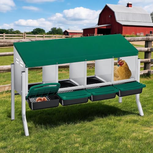 Garvee 4-Hole Rollaway Chicken Nesting Box for Hens –Chicken Nest Box with Removable Trays, Easy Egg Collection & Cleaning, Wall Mount or Freestanding, Sturdy Chicken Laying Boxes, Green - color: Green-4 grids with legs