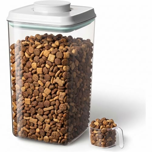 Dog Food Storage Container, 4L/4.2 Qt Airtight Pet Canister with One-Touch Lid, 130ml Scoop, BPA-Free Stackable Clear Kibble Holder for Kibble, Cat Food and Treats - size: 4Qt