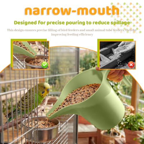 2 Pcs Bird Seed Scoop,Large Capacity Pet Food Scoop,Narrow Spout Design,Durable Material for Tube Feeders, Bird Feeders,Small Animal Cages Perfect for Bird Owners and Pet Lovers (Green)