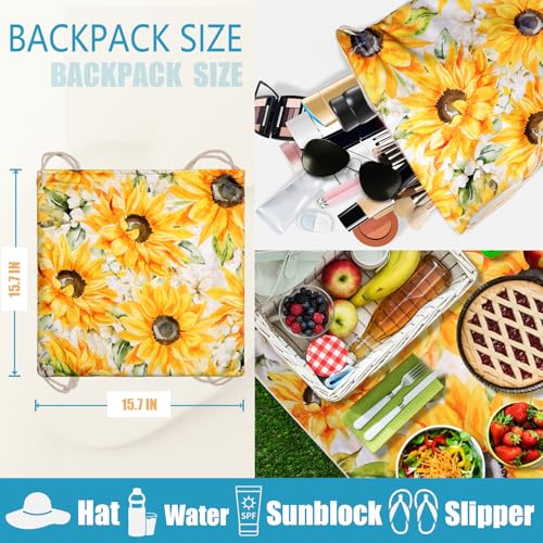 Sunflower Floral Beach Towel Bag - Summer Yellow Flowers 2 in 1 Travel Blanket Backpack for Women Holiday Picnic 63"x31.5" - color: Watercolor Sunflower Yellow