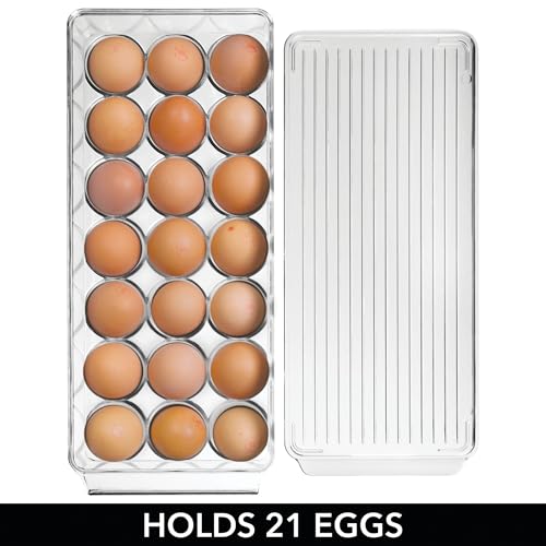 iDesign Clear Plastic Egg Holder for Fridge with Lid, 2-Pack | 21 Egg Storage Capacity, Container Organizer Bin - color: Clear, style: Pack of 2
