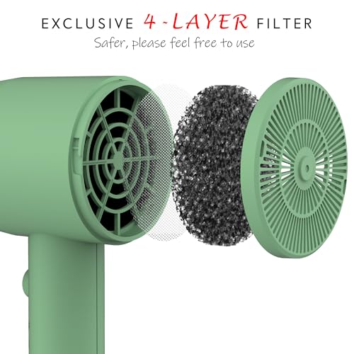 AINA Diffuser Hair Dryer Full-Featured Blow Dryer 110V/1600W(Jade Green) | 3 Heat/2 Speed;Cold shut button;Lightweight;Compact Size;High Temp;Low Airflow;Same Results;Less Expense - color: Jade Green, size: 3 Piece